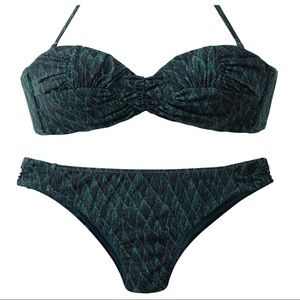 H&M Dark Green Teal & Black Print Strapless Bikini
